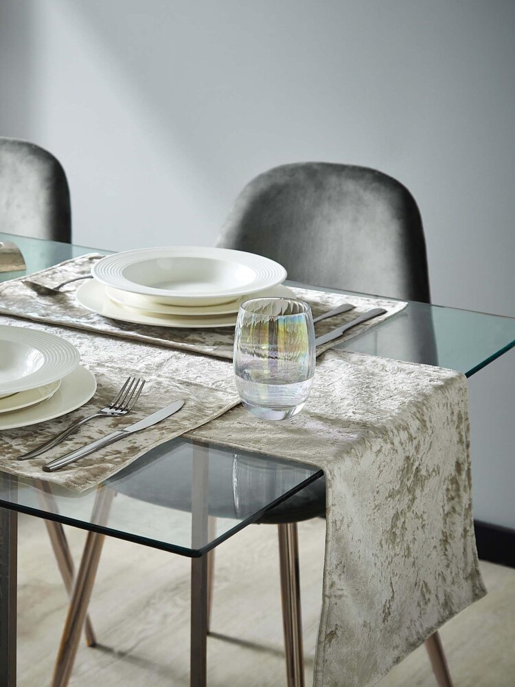 Catherine Lansfield Natural Crushed Velvet Table Runner - Image 2 of 2 Catherine Lansfield Natural Crushed Velvet Table Runner - Image 2 of 2