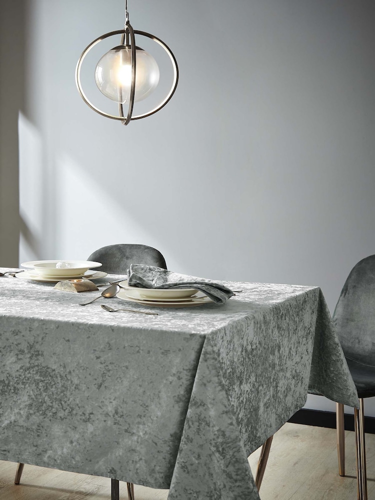 Catherine Lansfield Silver Grey Crushed Velvet Table Cloth - Image 1 of 2