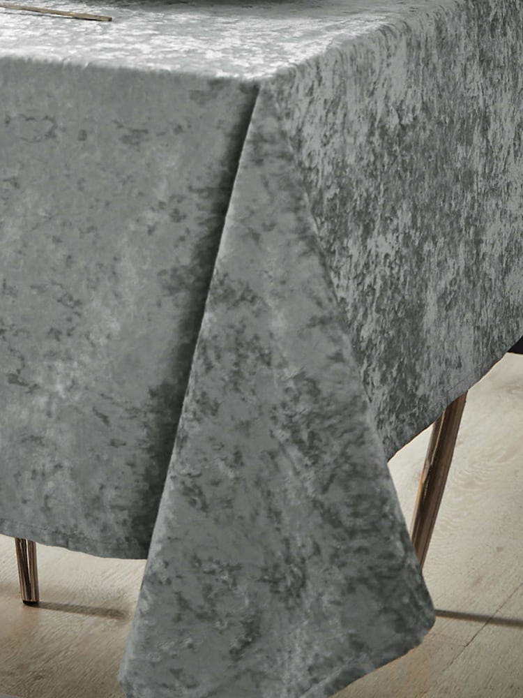 Catherine Lansfield Silver Grey Crushed Velvet Table Cloth - Image 2 of 2