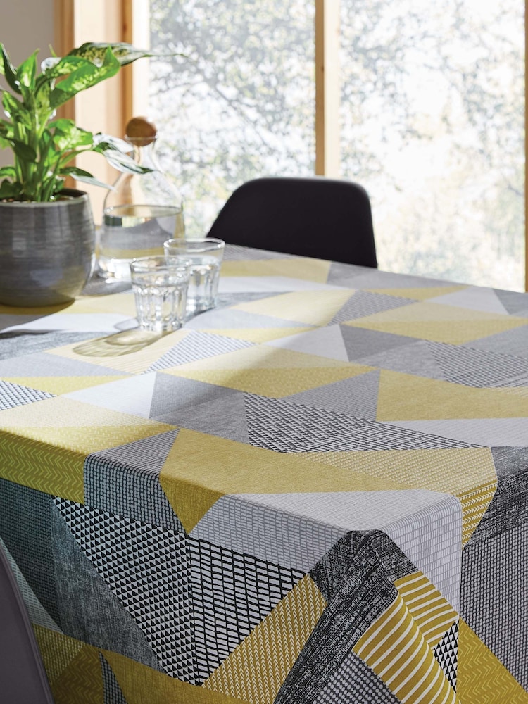 Catherine Lansfield Ochre Yellow Larsson Geo 100% Cotton Table Cloth - Image 1 of 2