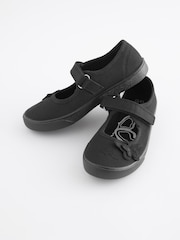 Black Wide Fit (G) Butterfly Embroidered School Plimsoll Shoes - Image 1 of 11