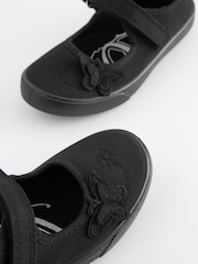 Black Wide Fit (G) Butterfly Embroidered School Plimsoll Shoes - Image 10 of 11