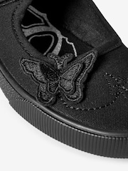 Black Wide Fit (G) Butterfly Embroidered School Plimsoll Shoes - Image 11 of 11