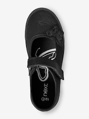 Black Wide Fit (G) Butterfly Embroidered School Plimsoll Shoes - Image 6 of 11