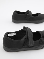 Black Wide Fit (G) Butterfly Embroidered School Plimsoll Shoes - Image 9 of 11