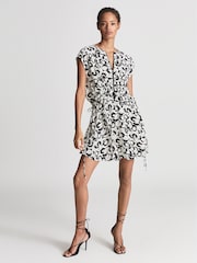 Reiss Black/White Marie Graphic Printed Mini Dress - Image 1 of 7