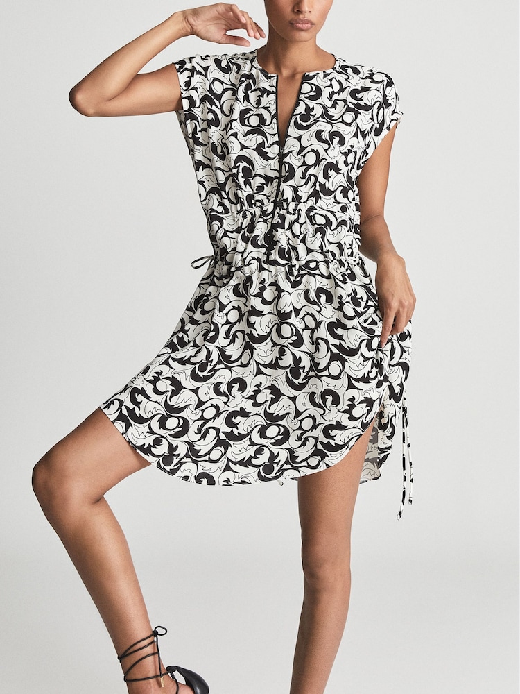 Reiss Black/White Marie Graphic Printed Mini Dress - Image 7 of 7