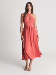 Reiss Coral Orla Halterneck Midi Dress - Image 1 of 5