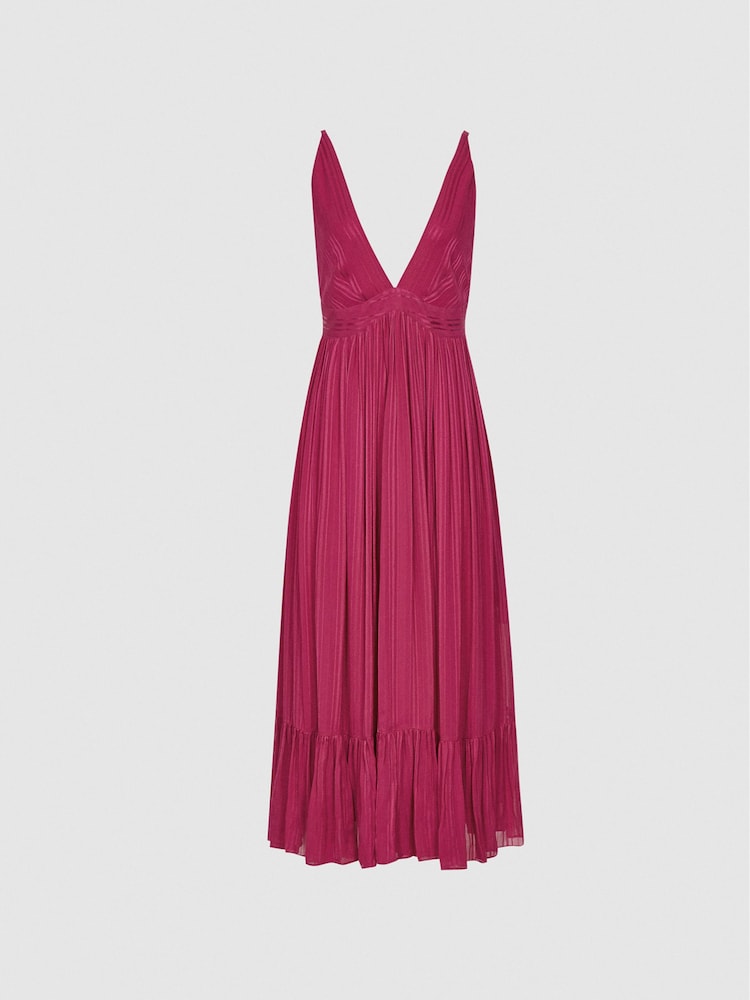 Reiss Pink Marie Striped Midi Dress - Image 2 of 6