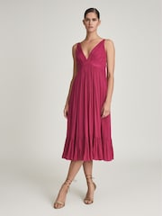 Reiss Pink Marie Striped Midi Dress - Image 3 of 6