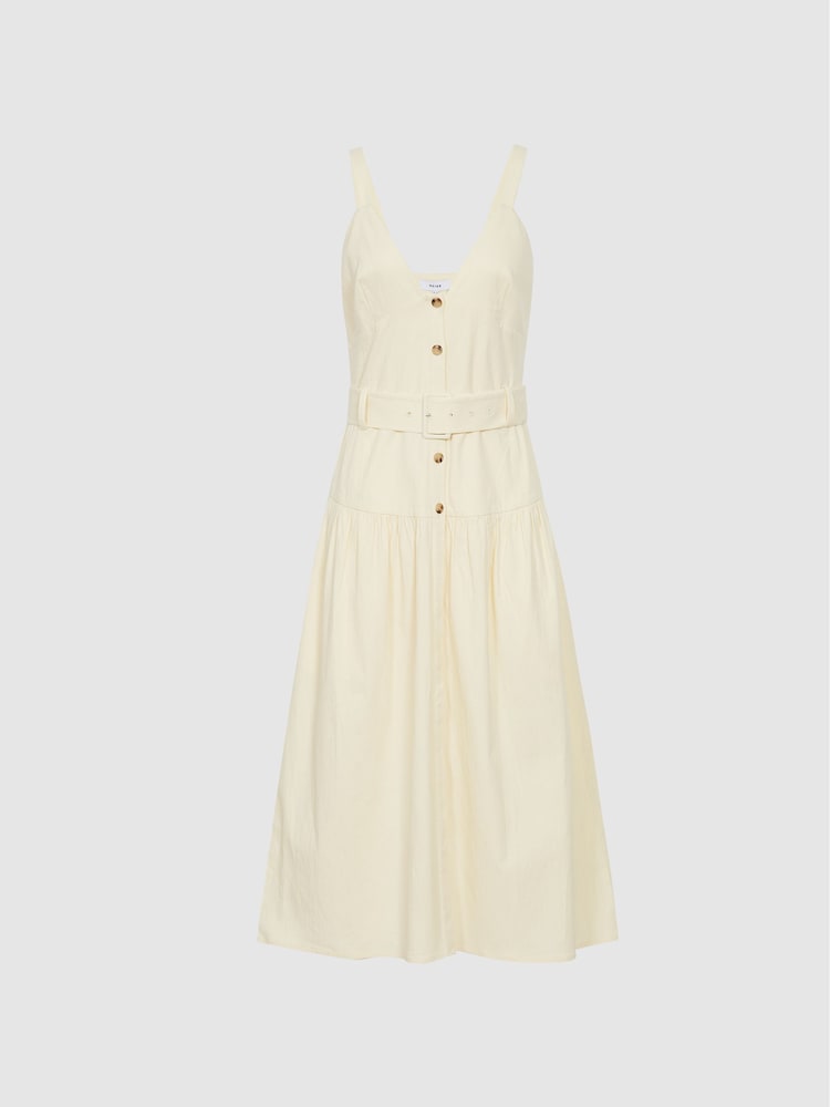 Reiss Yellow Vita Button Through Midi Dress - Image 2 of 6