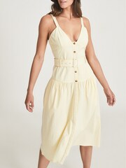 Reiss Yellow Vita Button Through Midi Dress - Image 4 of 6
