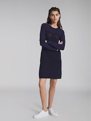 Reiss Navy Elsie Textured Knitted Mini Dress - Image 1 of 6