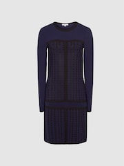 Reiss Navy Elsie Textured Knitted Mini Dress - Image 2 of 6
