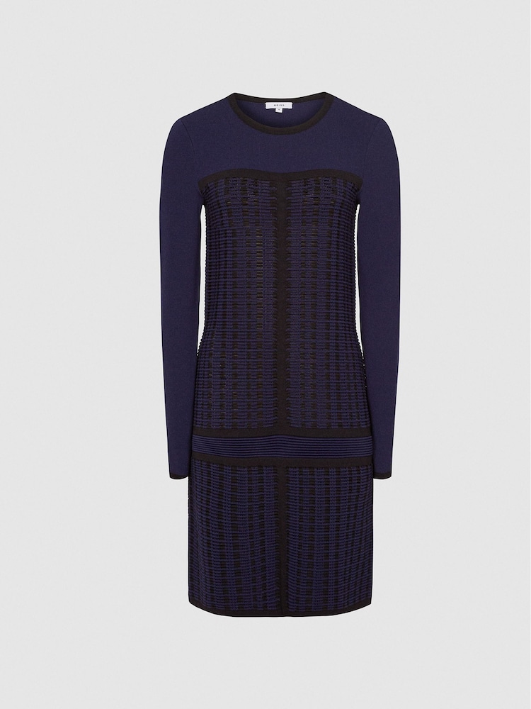 Reiss Navy Elsie Textured Knitted Mini Dress - Image 2 of 6