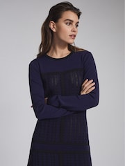 Reiss Navy Elsie Textured Knitted Mini Dress - Image 3 of 6
