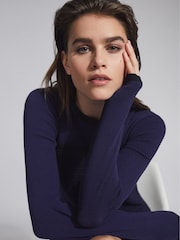 Reiss Navy Elsie Textured Knitted Mini Dress - Image 4 of 6