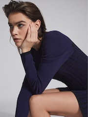Reiss Navy Elsie Textured Knitted Mini Dress - Image 6 of 6