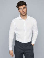 Reiss White Ruban Linen Regular Fit Shirt - Image 1 of 6