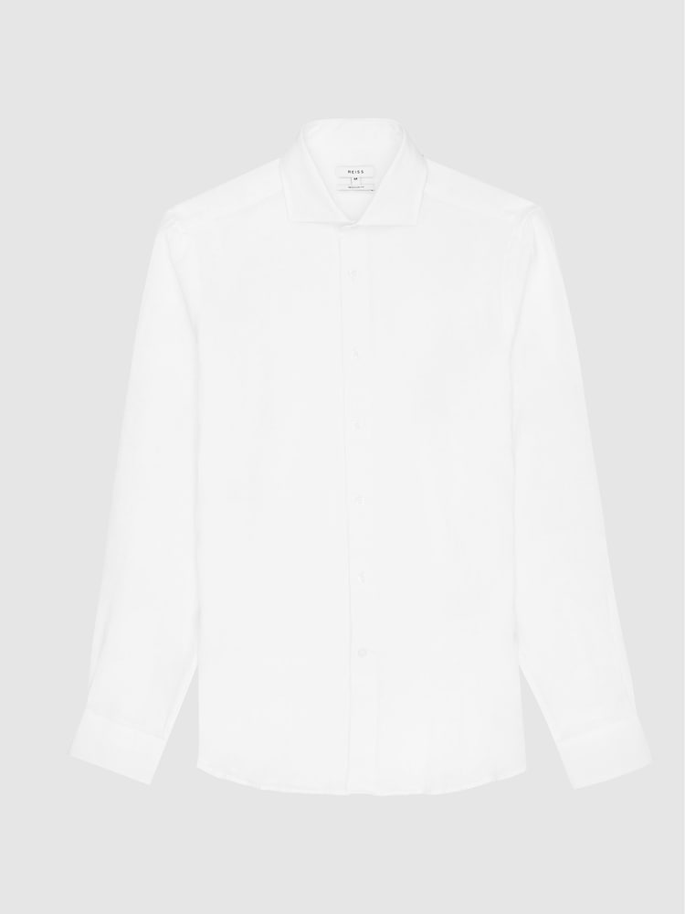 Reiss White Ruban Linen Regular Fit Shirt - Image 2 of 6
