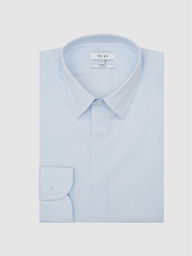 Reiss Blue Cotton Stretch Poplin Slim Fit Shirt - Image 2 of 6