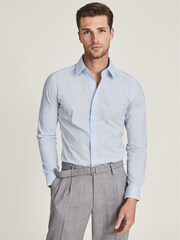 Reiss Blue Cotton Stretch Poplin Slim Fit Shirt - Image 3 of 6