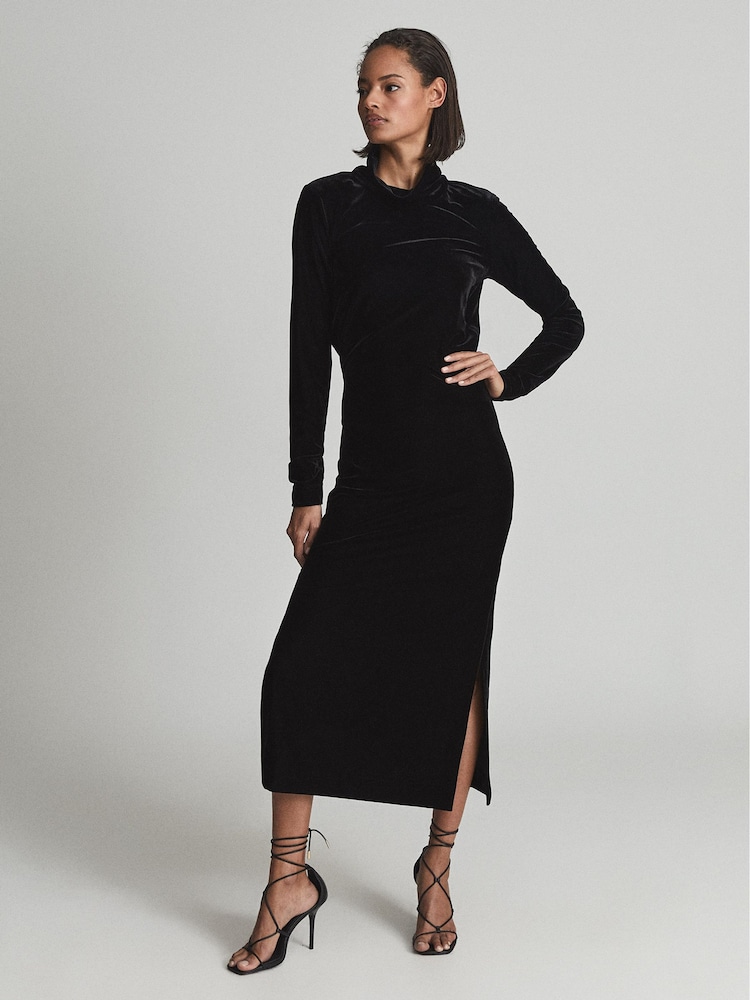 Reiss Martha High Neck Velvet Dress - Image 1 of 5