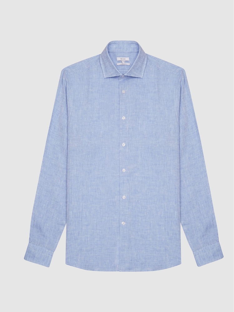 Reiss Soft Blue Ruban Linen Regular Fit Shirt - Image 2 of 5