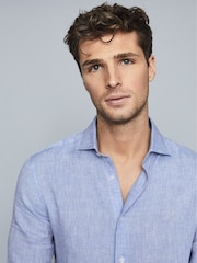 Reiss Soft Blue Ruban Linen Regular Fit Shirt - Image 3 of 5