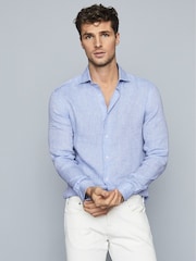 Reiss Soft Blue Ruban Linen Regular Fit Shirt - Image 4 of 5