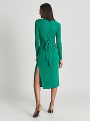 Reiss Green Rosie Viscose Plunge Neck Midi Dress - Image 5 of 6