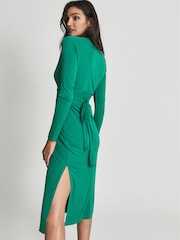 Reiss Green Rosie Viscose Plunge Neck Midi Dress - Image 6 of 6