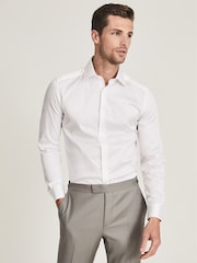Reiss White Cotton Satin Stretch Slim Fit Shirt - Image 1 of 7