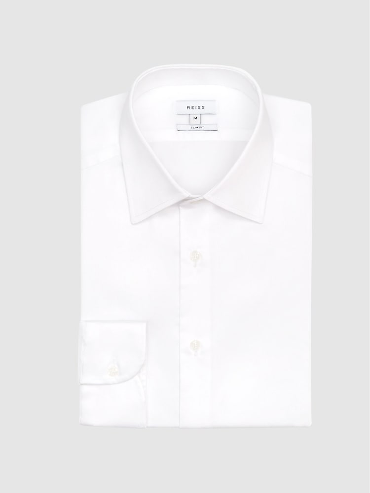 Reiss White Cotton Satin Stretch Slim Fit Shirt - Image 2 of 7