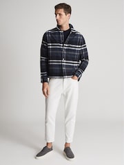 Reiss Navy Marjon Checked Press Stud Overshirt - Image 1 of 1