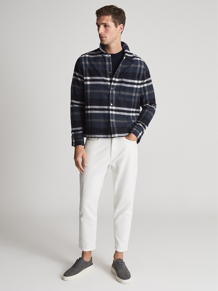 Reiss Navy Marjon Checked Press Stud Overshirt - Image 1 of 1