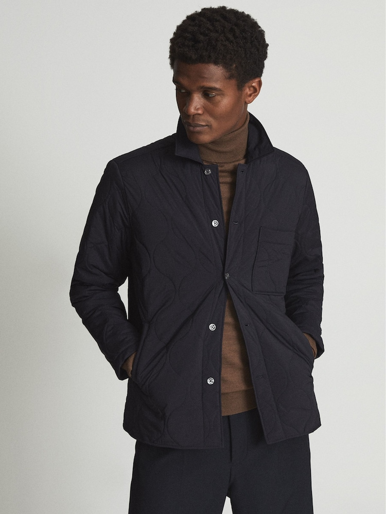 Reiss Navy Tarrant Quilted Overshirt - Image 1 of 6