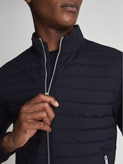 Reiss Navy Quilted Hybrid Jacket - Image 3 of 6
