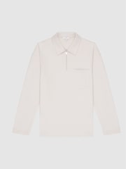 Reiss Off-White Gabe Garment Dye Zip Neck Polo - Image 2 of 6