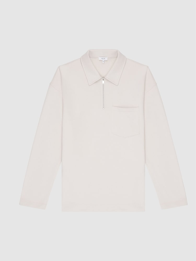 Reiss Off-White Gabe Garment Dye Zip Neck Polo - Image 2 of 6