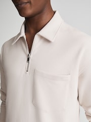 Reiss Off-White Gabe Garment Dye Zip Neck Polo - Image 3 of 6