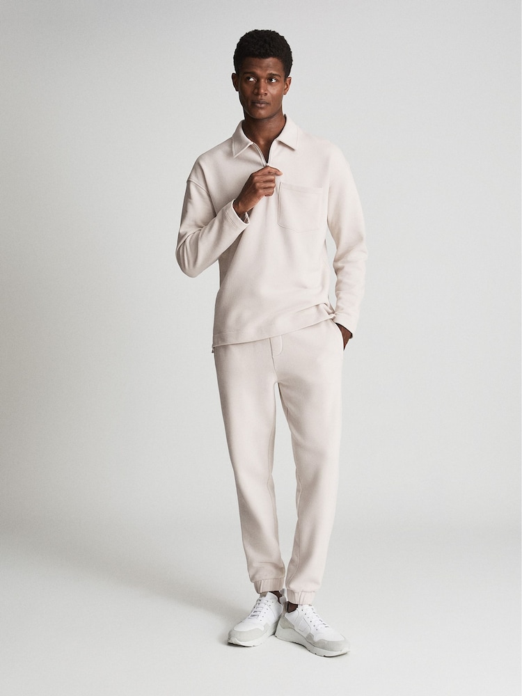 Reiss Off-White Gabe Garment Dye Zip Neck Polo - Image 6 of 6