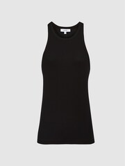 Reiss Black Mirabel Ribbed Jersey Racer Tank Top - Image 2 of 6