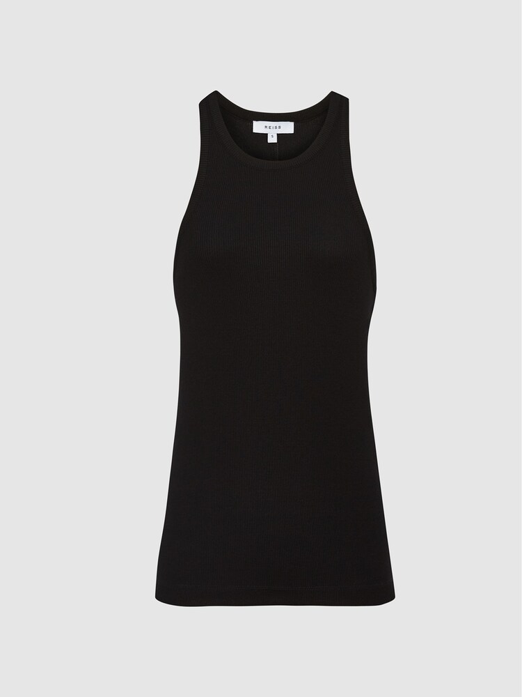 Reiss Black Mirabel Ribbed Jersey Racer Tank Top - Image 2 of 6