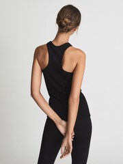 Reiss Black Mirabel Ribbed Jersey Racer Tank Top - Image 5 of 6