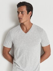 Reiss Grey Melange Dayton Regular Fit V-Neck T-Shirt - Image 1 of 7