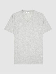 Reiss Grey Melange Dayton Regular Fit V-Neck T-Shirt - Image 2 of 7