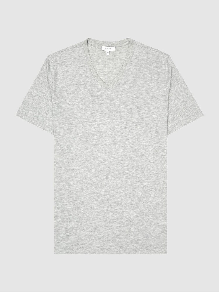 Reiss Grey Melange Dayton Regular Fit V-Neck T-Shirt - Image 2 of 7