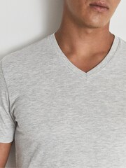 Reiss Grey Melange Dayton Regular Fit V-Neck T-Shirt - Image 3 of 7
