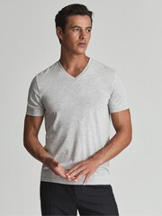 Reiss Grey Melange Dayton Regular Fit V-Neck T-Shirt - Image 4 of 7